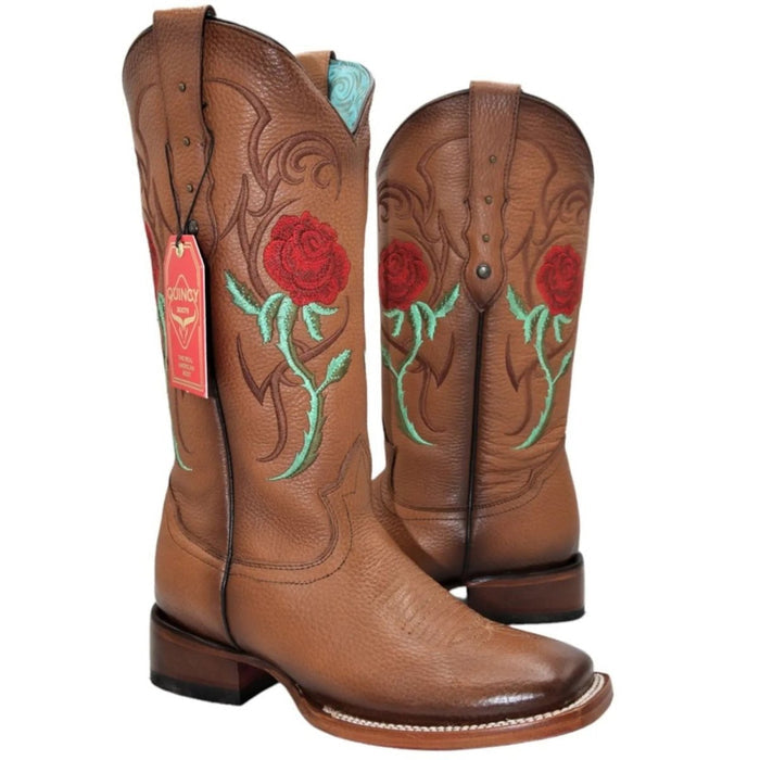 Botas de Cuero con Rosas en Horma Rodeo Mujer