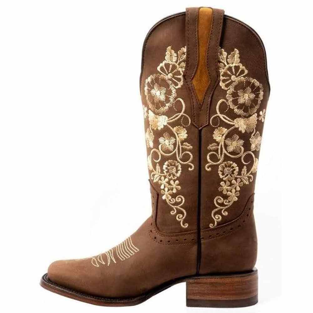 Botas Rodeo Café con Girasoles para Mujer