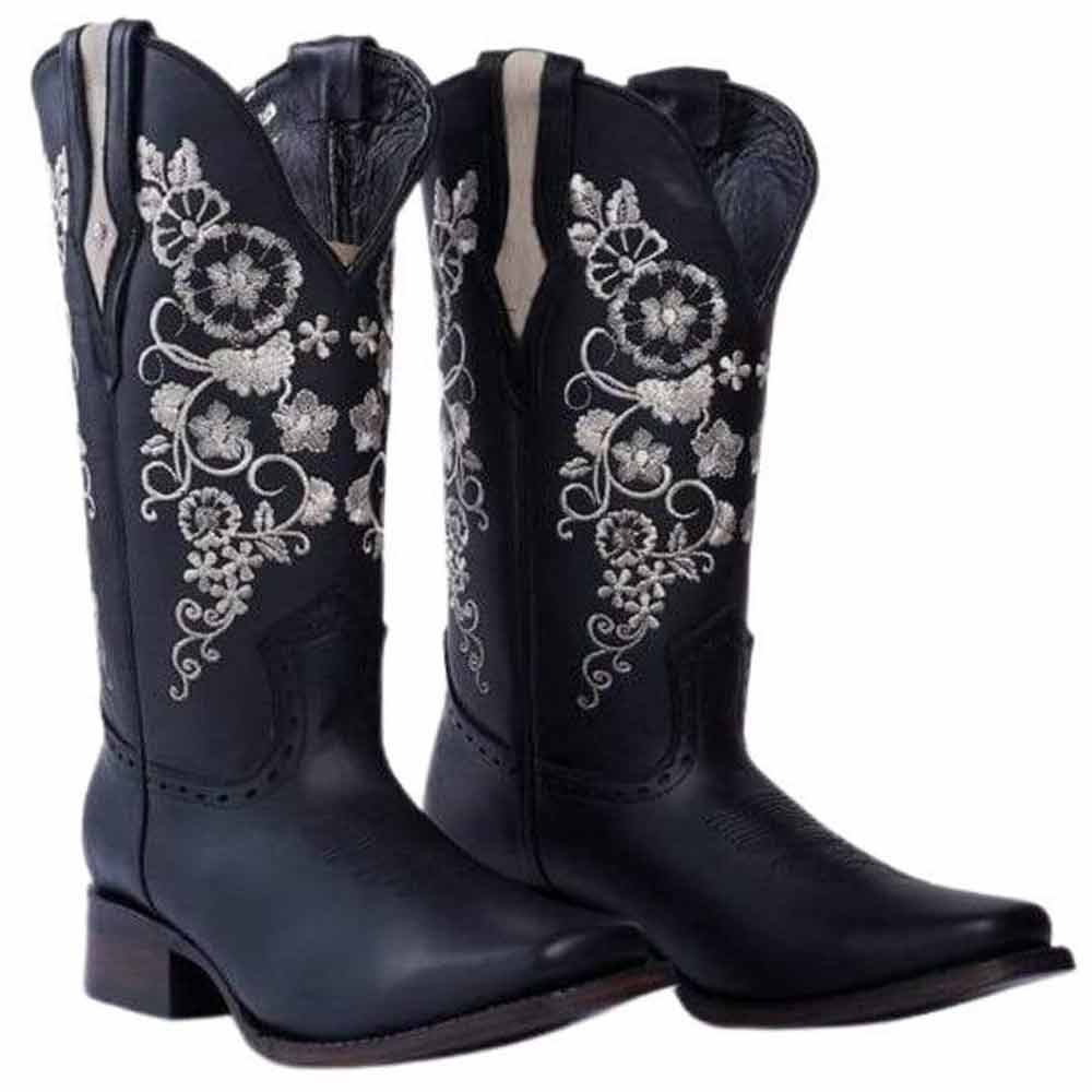 Botas Rodeo de Cuero para Mujer con Girasoles JB-1501NEG