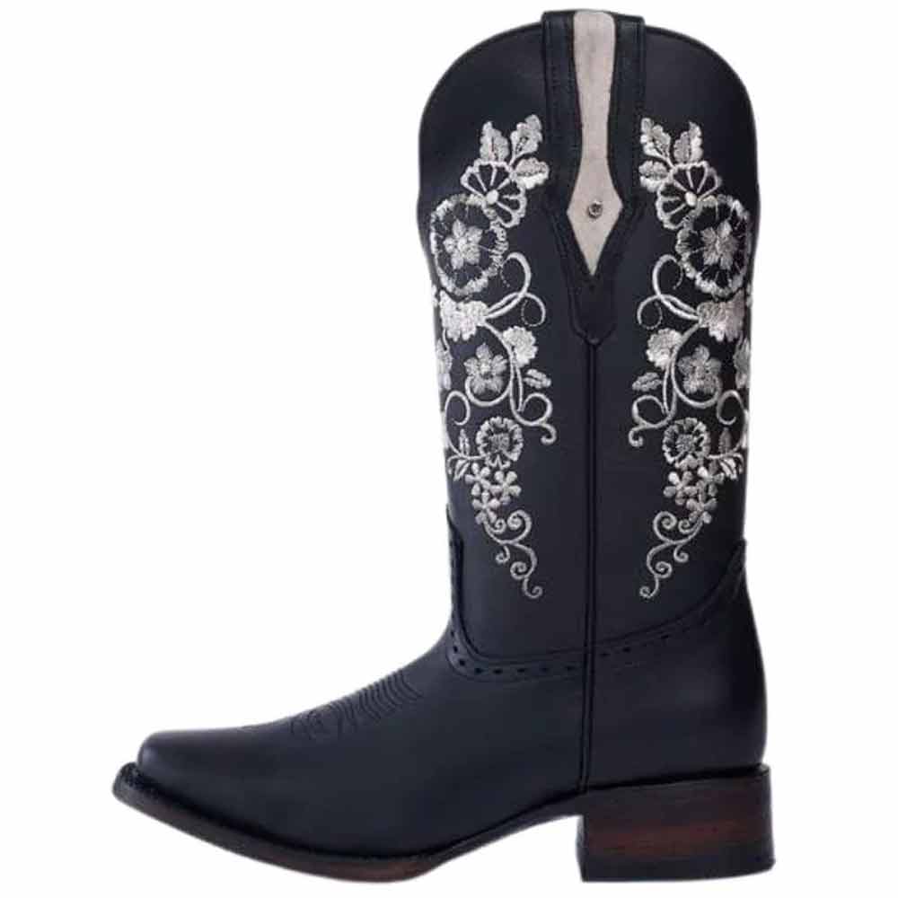 Botas Rodeo de Cuero para Mujer con Girasoles JB-1501NEG
