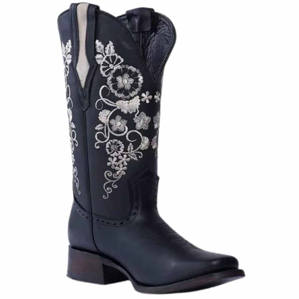 Botas Rodeo de Cuero para Mujer con Girasoles JB-1501NEG