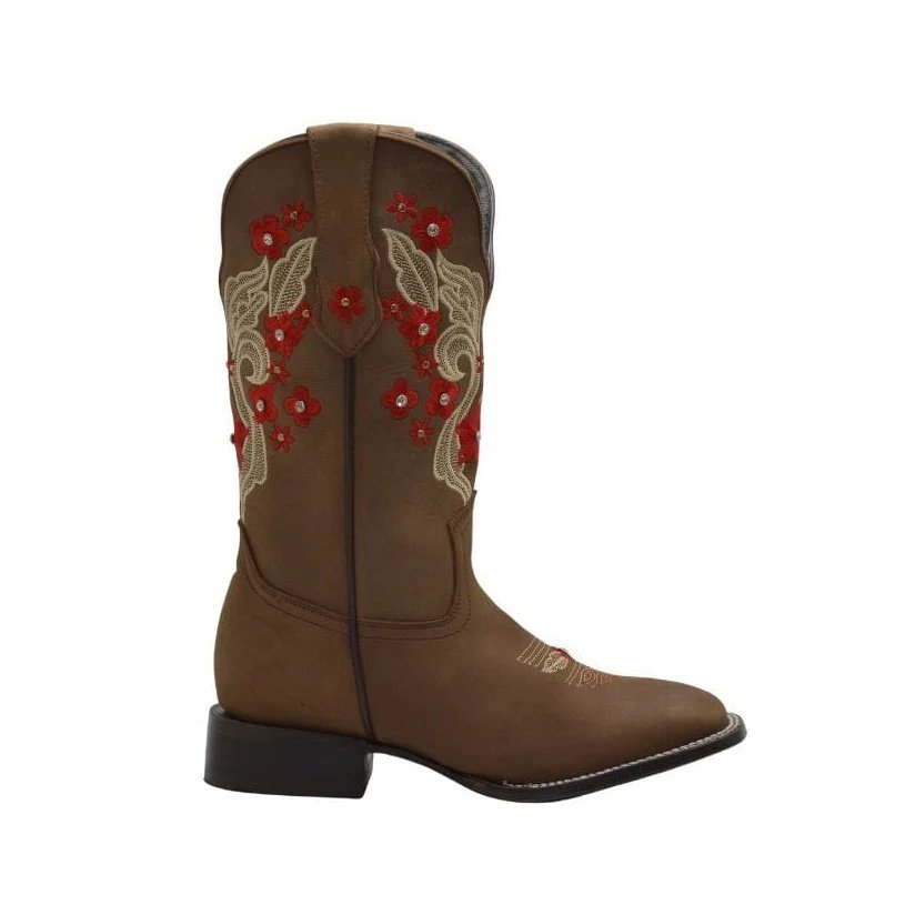 Botas de Cuero Rodeo Mujer Oryx con Rosas Rojas
