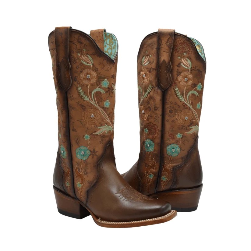 Botas Rodeo de Cuero con Flores Swarovski Mujer