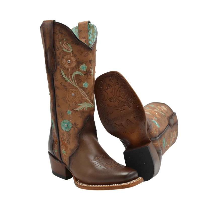 Botas Rodeo de Cuero con Flores Swarovski Mujer