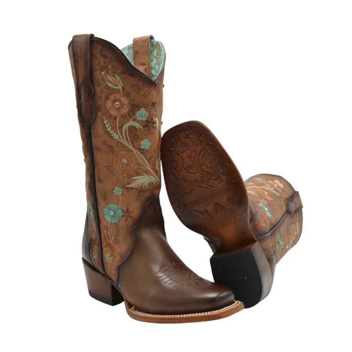Botas Rodeo de Cuero con Flores Swarovski Mujer