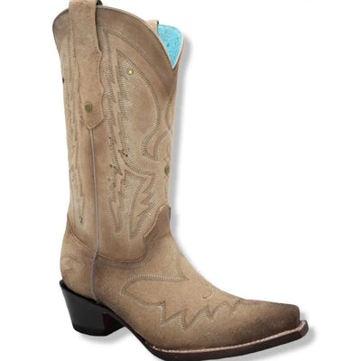 Botas de Gamuza Punta Recortada Arena Mujer