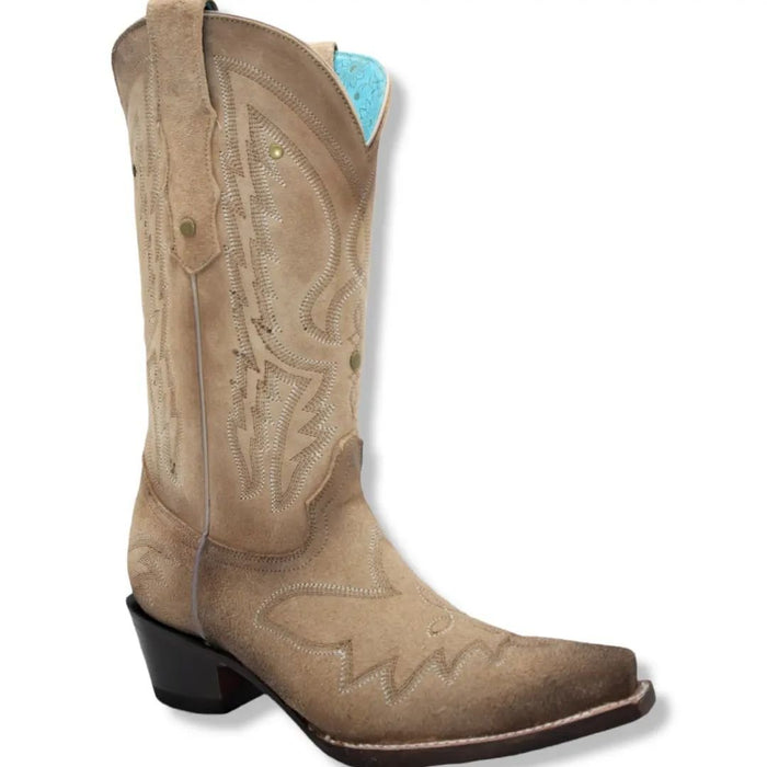 Botas de Gamuza Punta Recortada Arena Mujer