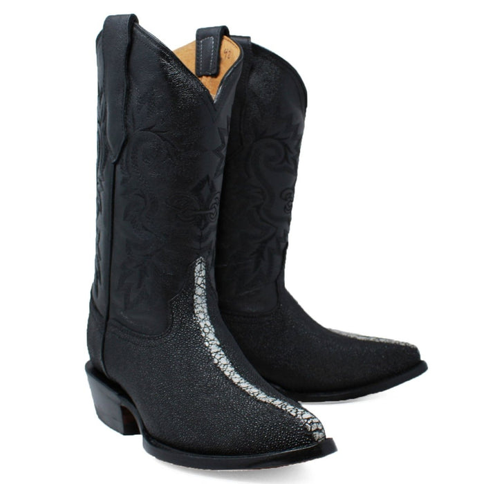 Botas de Mantarraya Perla Completa Grabada Horma Puntal Color Negro