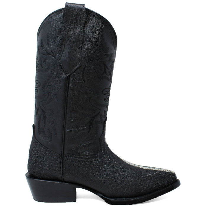 Botas de Mantarraya Perla Completa Grabada Horma Puntal Color Negro LC