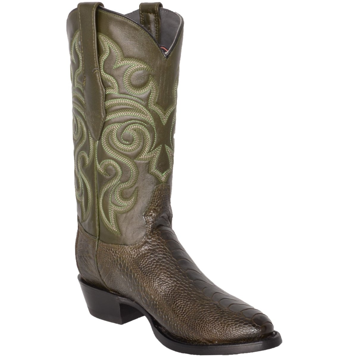 Botas de Pata de Avestruz Punta Oval Verde Olivo