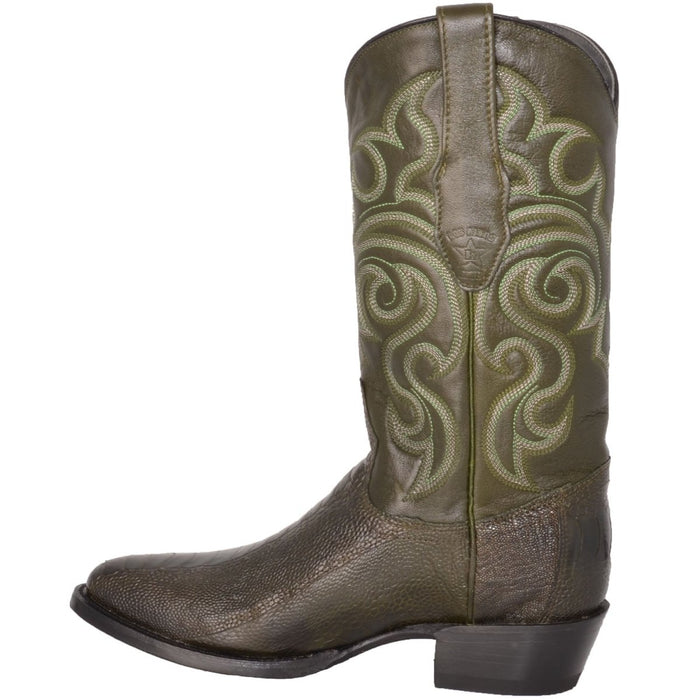 Botas de Pata de Avestruz Punta Oval Verde Olivo