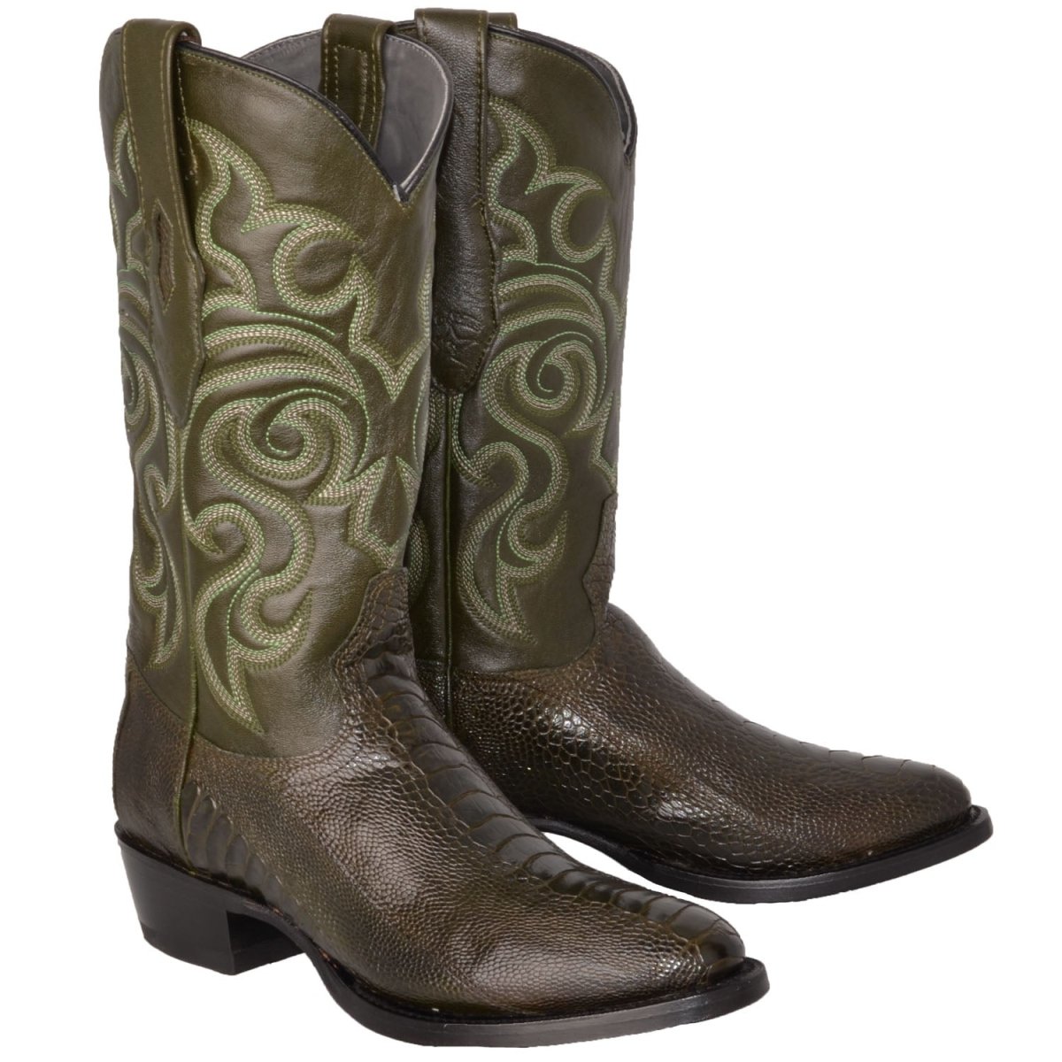 Botas de Pata de Avestruz Punta Oval Verde Olivo