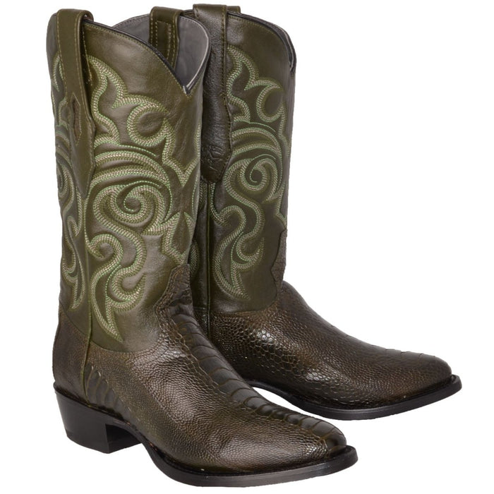 Botas de Pata de Avestruz Punta Oval Verde Olivo