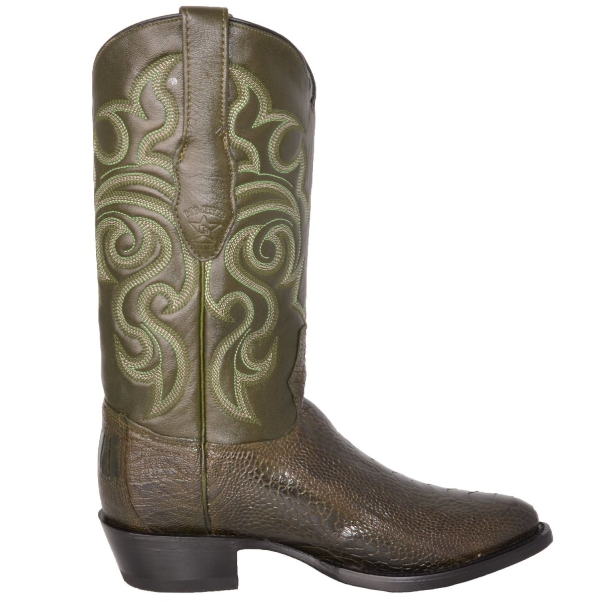 Botas de Pata de Avestruz Punta Oval Verde Olivo