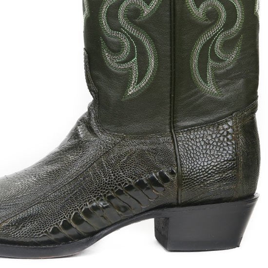 Botas de Pata de Avestruz Punta Oval Verde Olivo