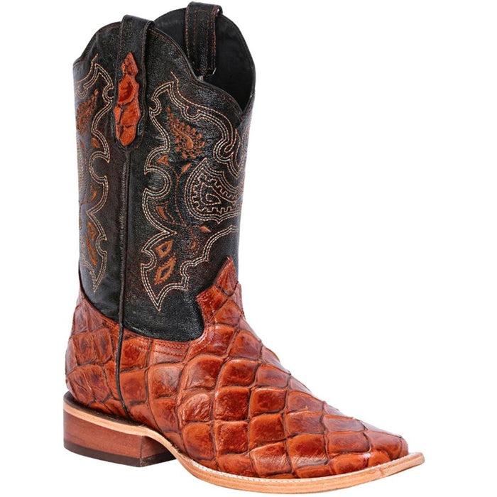 Botas de Pescado Pirarucu Grabado en Horma Rodeo Cuadrada