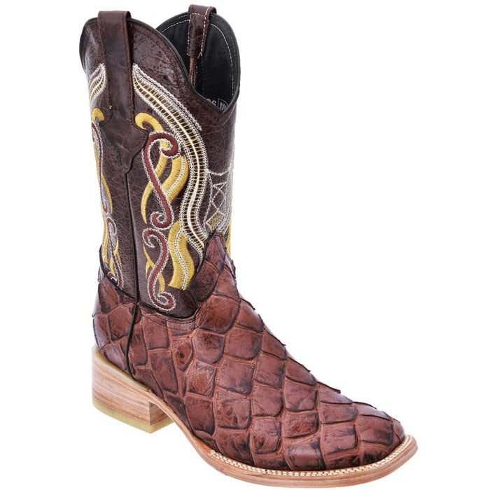 Botas de Pescado Pirarucu Grabado en Horma Rodeo Cuadrada