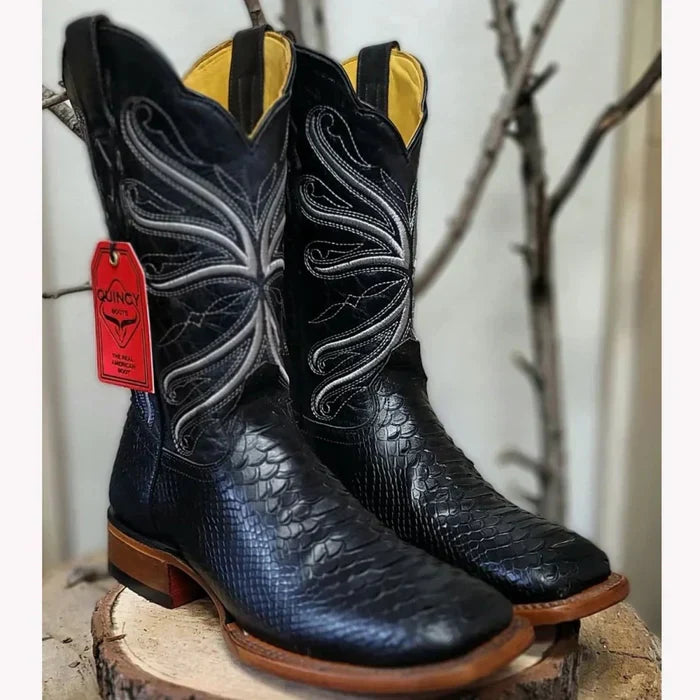 Botas de Pitón Grabado Rodeo Cuadrada Negro
