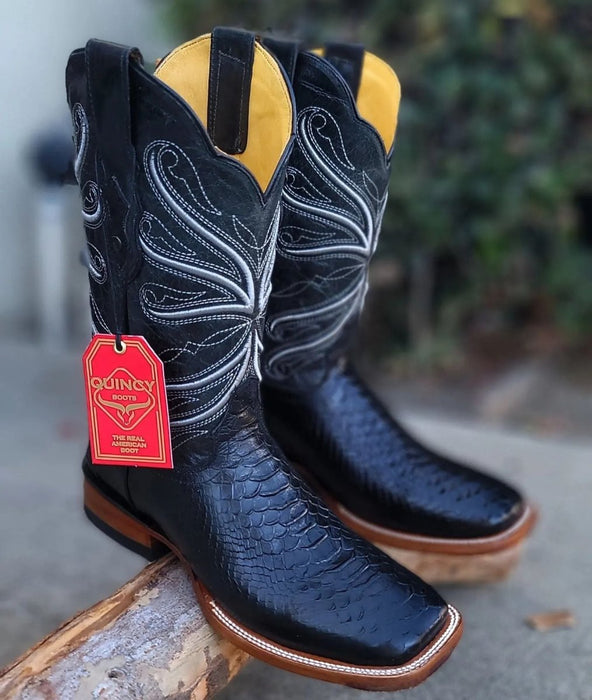 Botas de Piton Grabado Rodeo Cuadrada Negro