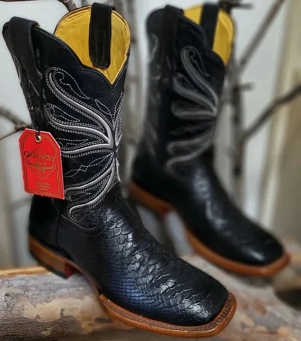 Botas de Pitón Grabado Rodeo Cuadrada Negro