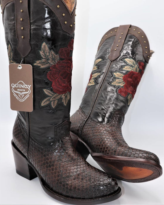 Botas de Piton Grabado para Mujer Punta Oval