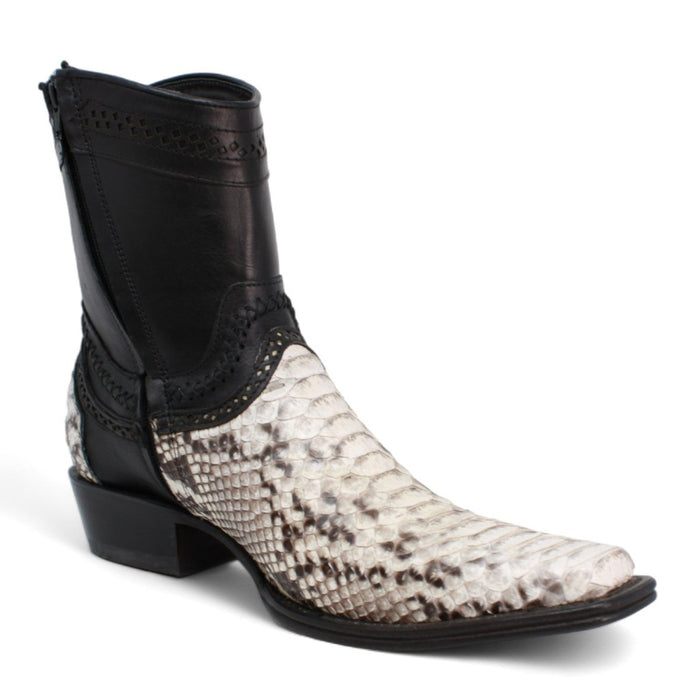 Men’s Natural Python Western Boots with Black Shaft, European Toe Vaquero Dress Boots LAB-76B5749