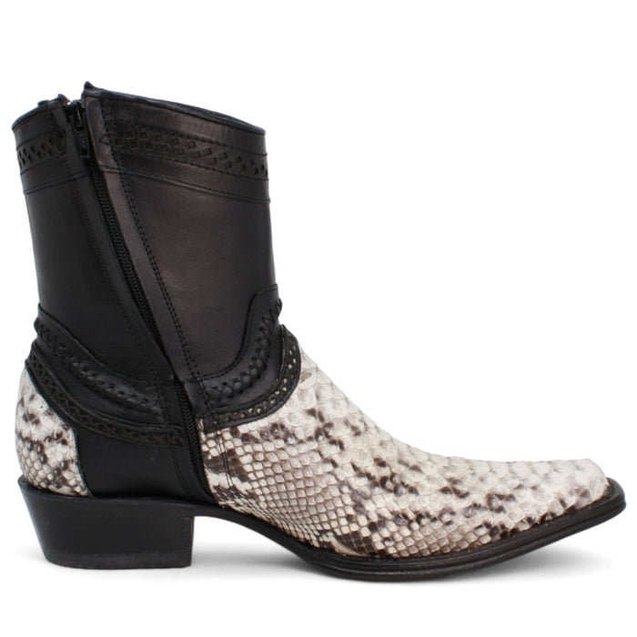 Men’s Natural Python Western Boots with Black Shaft, European Toe Vaquero Dress Boots LAB-76B5749