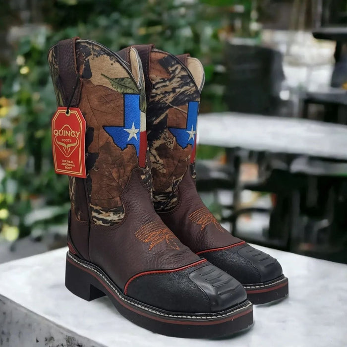 Botas de Trabajo con Bandera de Texas y Casco de Acero