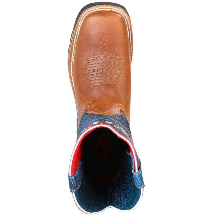 Botas de Trabajo de Cuero Horma Rodeo Color Miel con Bandera USA GEN