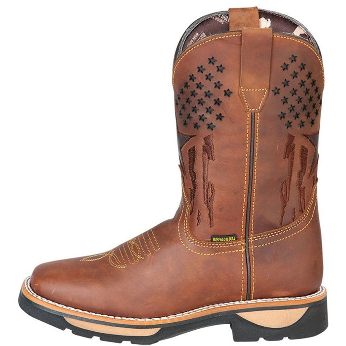 Botas de Trabajo de Cuero Horma Rodeo Color Tan con Estrellas