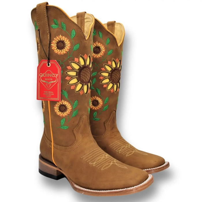 Botas Vaqueras de Cuero con Girasoles Rodeo Mujer