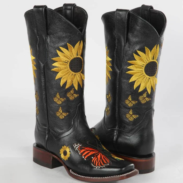 Botas Vaqueras de Cuero con Girasoles Rodeo Mujer