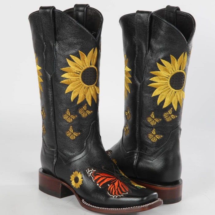 Botas Vaqueras de Cuero con Girasoles Rodeo Mujer