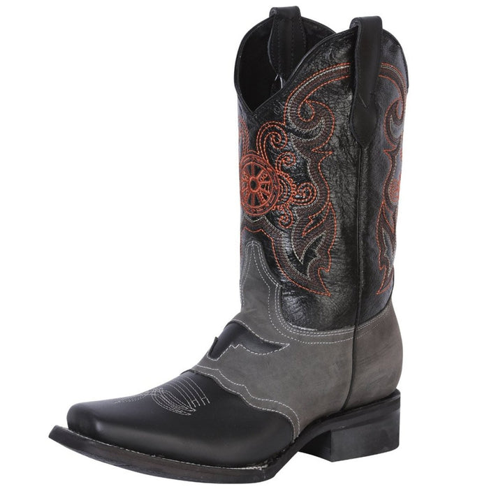 Botas Vaqueras de Cuero Crazy Horma Rodeo Color Negro y Gris GEN