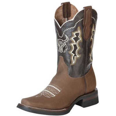 Botas Vaqueras de Cuero Nobuck Horma Rodeo Color Camel con Bordado GEN