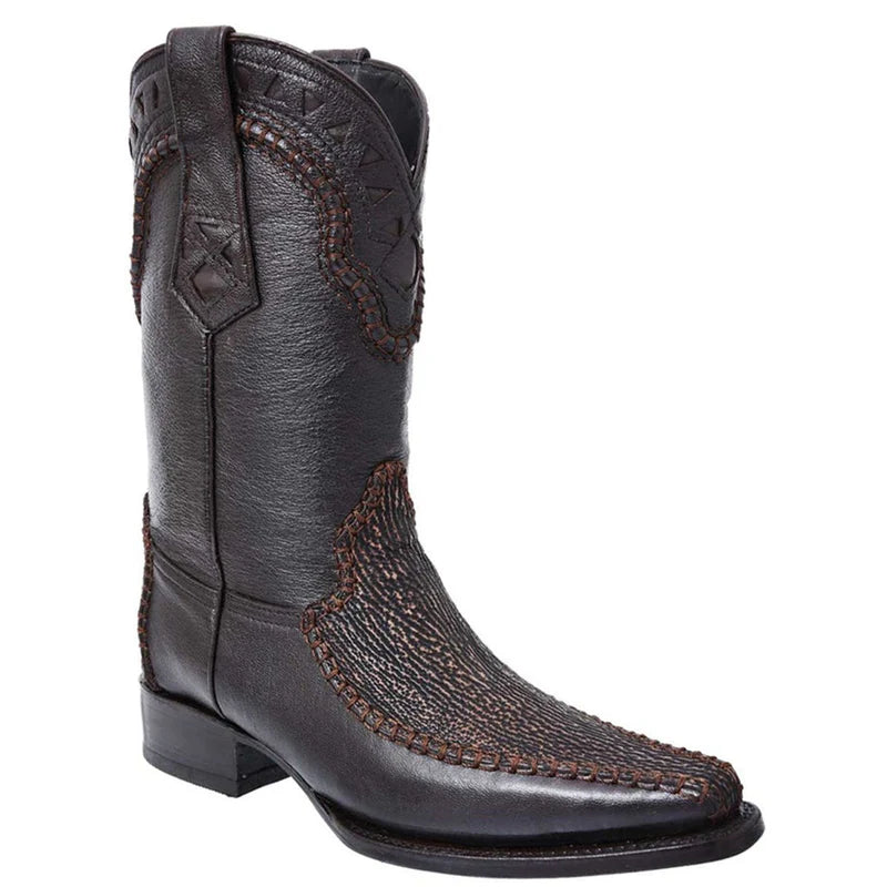 Mens White Diamond Boot Men's Brown Shark Skin Cowboy Boots Narrow Square Toe