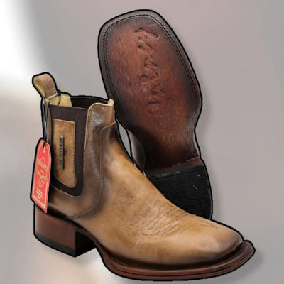 Botines Charros Quincy Tan Punta Cuadrada
