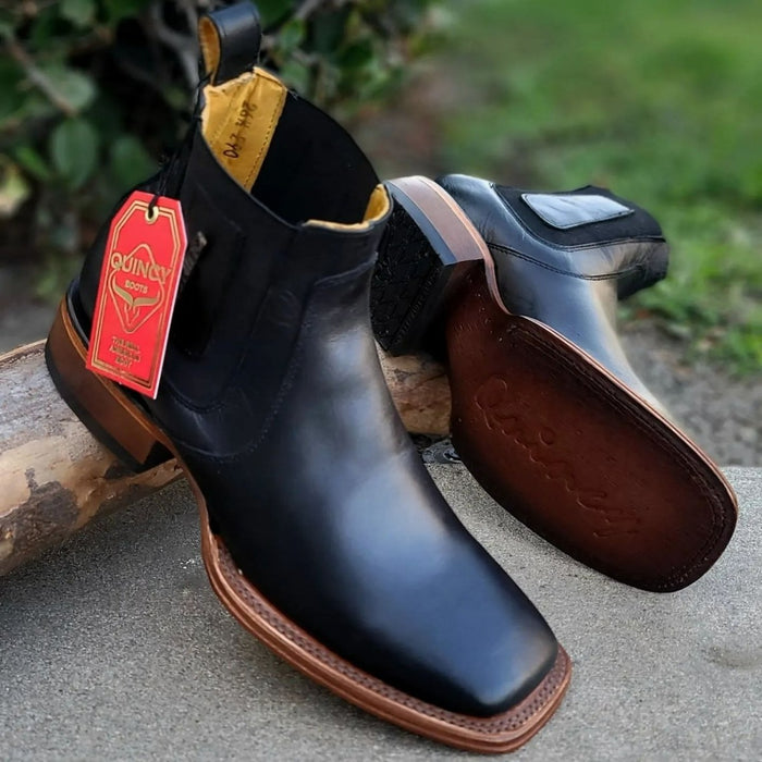 Botines Charros Quincy Punta Cuadrada Negro