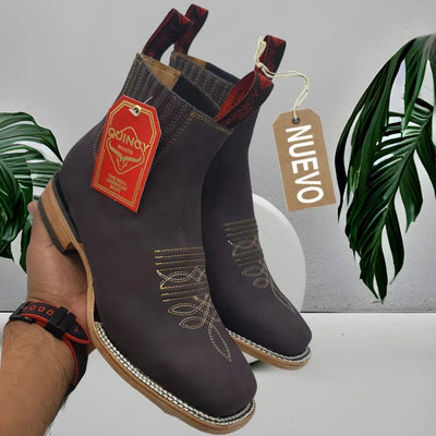 Botin Charro Quincy de Cuero Punta Cuadrada Chocolate