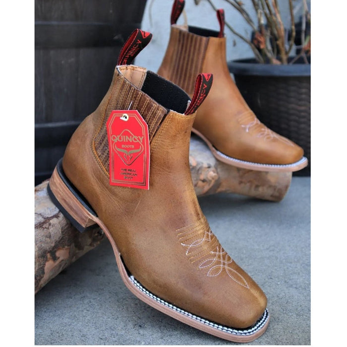 Botin Charro Quincy de Cuero con Punta Cuadrada Miel