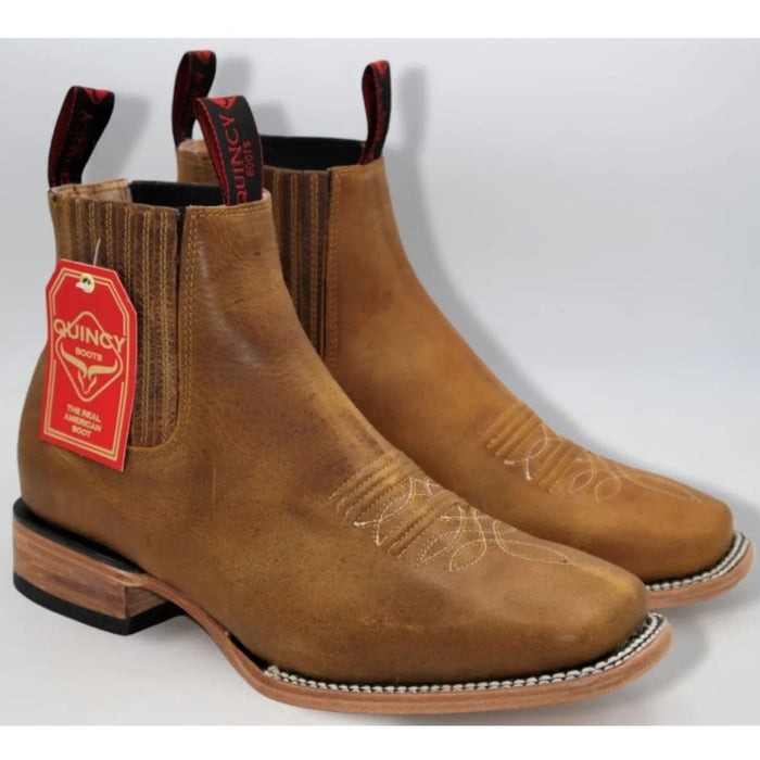 Botin Charro Quincy de Cuero con Punta Cuadrada Miel