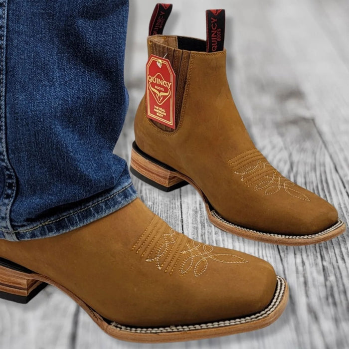Botin Charro Quincy de Cuero con Punta Cuadrada Papaya