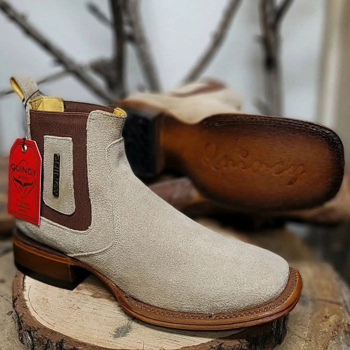Botines Quincy Nobuck Punta Cuadrada Hueso
