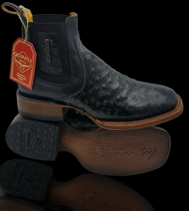Botines Avestruz Punta Cuadrada Negro Quincy Boots