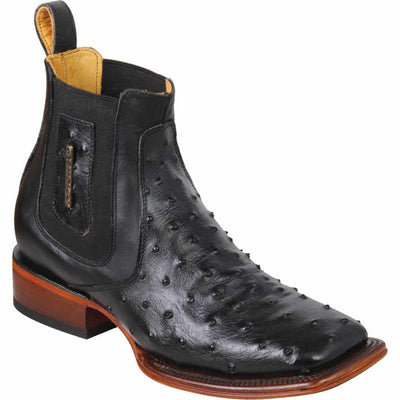 Botines de Avestruz Punta Cuadrada Negro