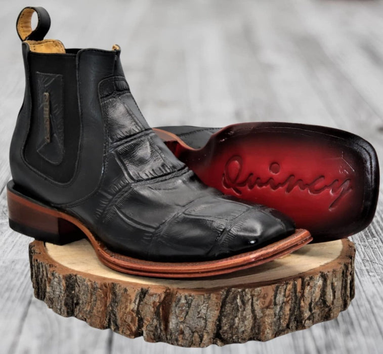 Botin de Cocodrilo Grabado con Punta Cuadrada