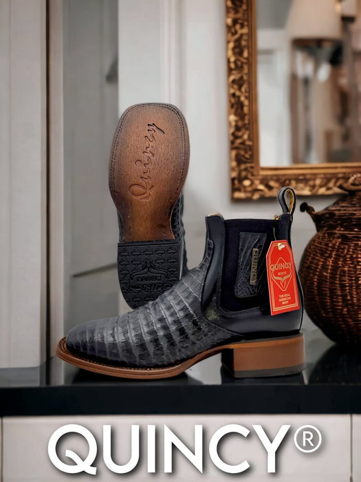 Botin de Cocodrilo Grabado Nuca Gris Punta Cuadrada