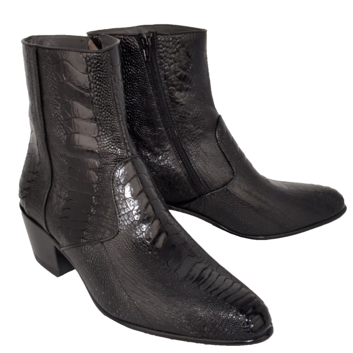 Botines de Piel de Avestruz Negro Puntal LAB-630505
