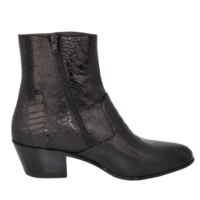 Botines de Piel de Avestruz Negro Puntal LAB-630505