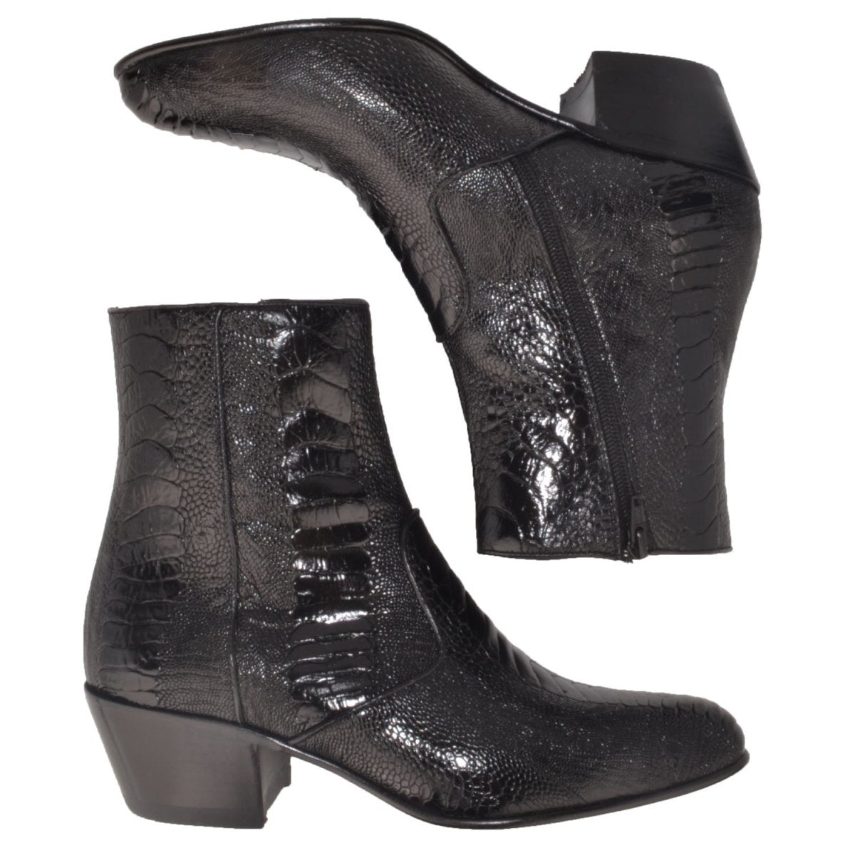 Botines de Piel de Avestruz Negro Puntal LAB-630505